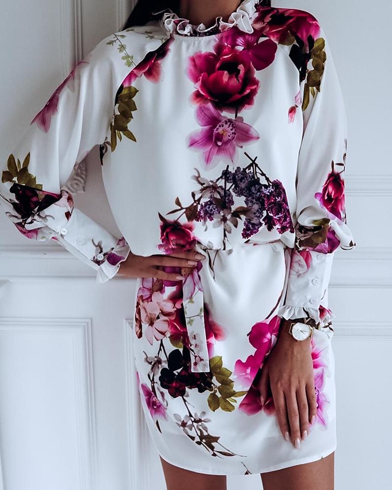 

Frill Trim Floral Print Casual Dress