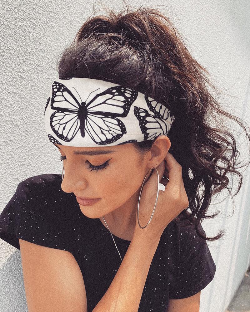 

Butterfly Print Yoga Running Elastic Headwraps Hair Band, Beige