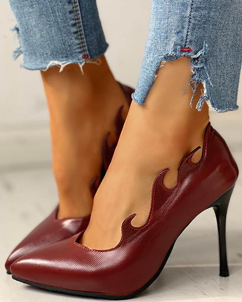 

PU Pointed Toe Thin Heels, Wine red