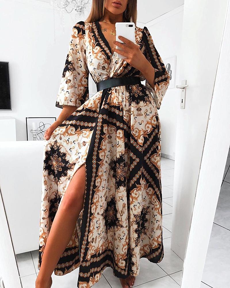 

Ethnic Print Slit Maxi Dress