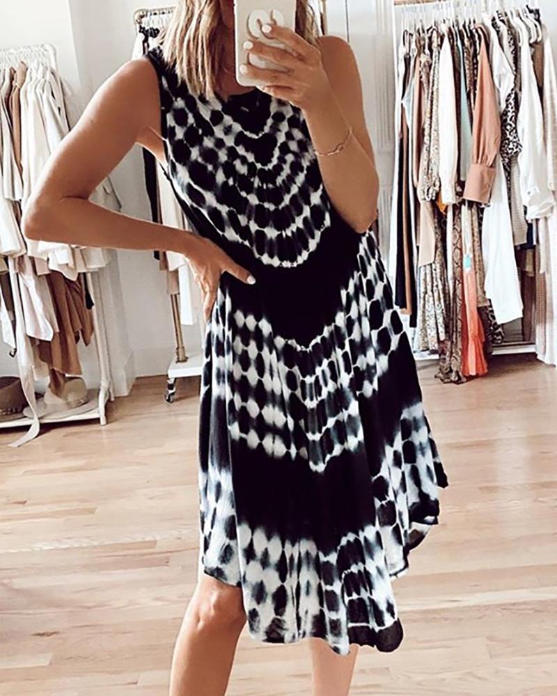 

Tie Dye Print Sleeveless Casual Dress, Black
