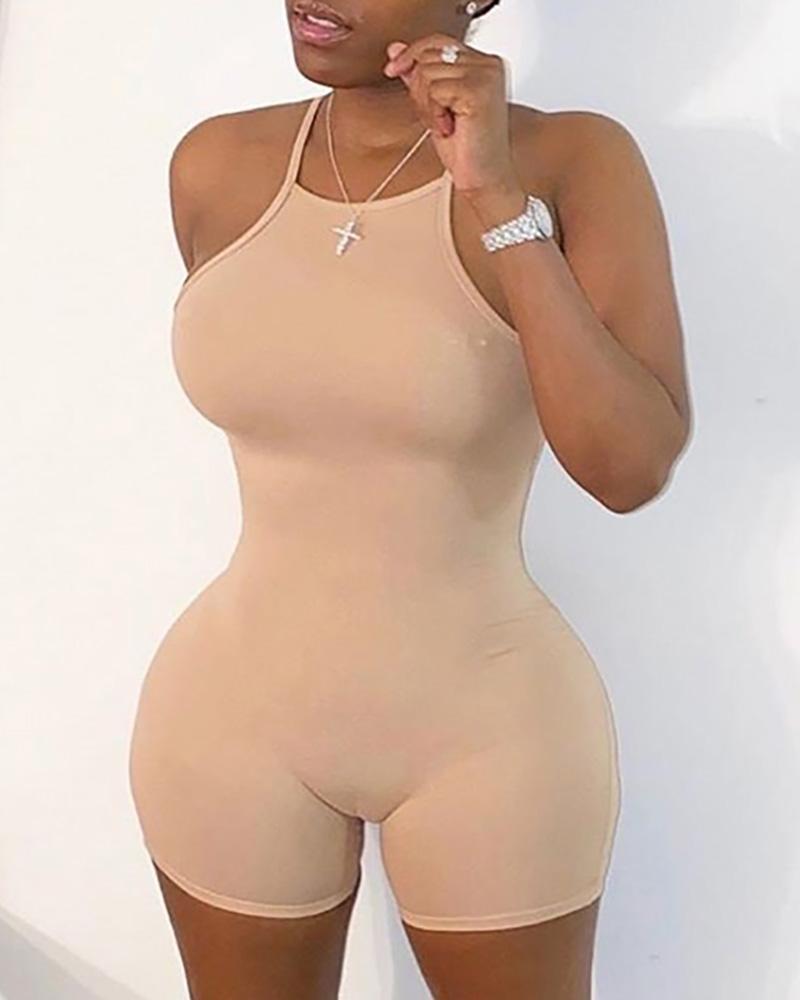 

Sleeveless Open Back Romper, Nude
