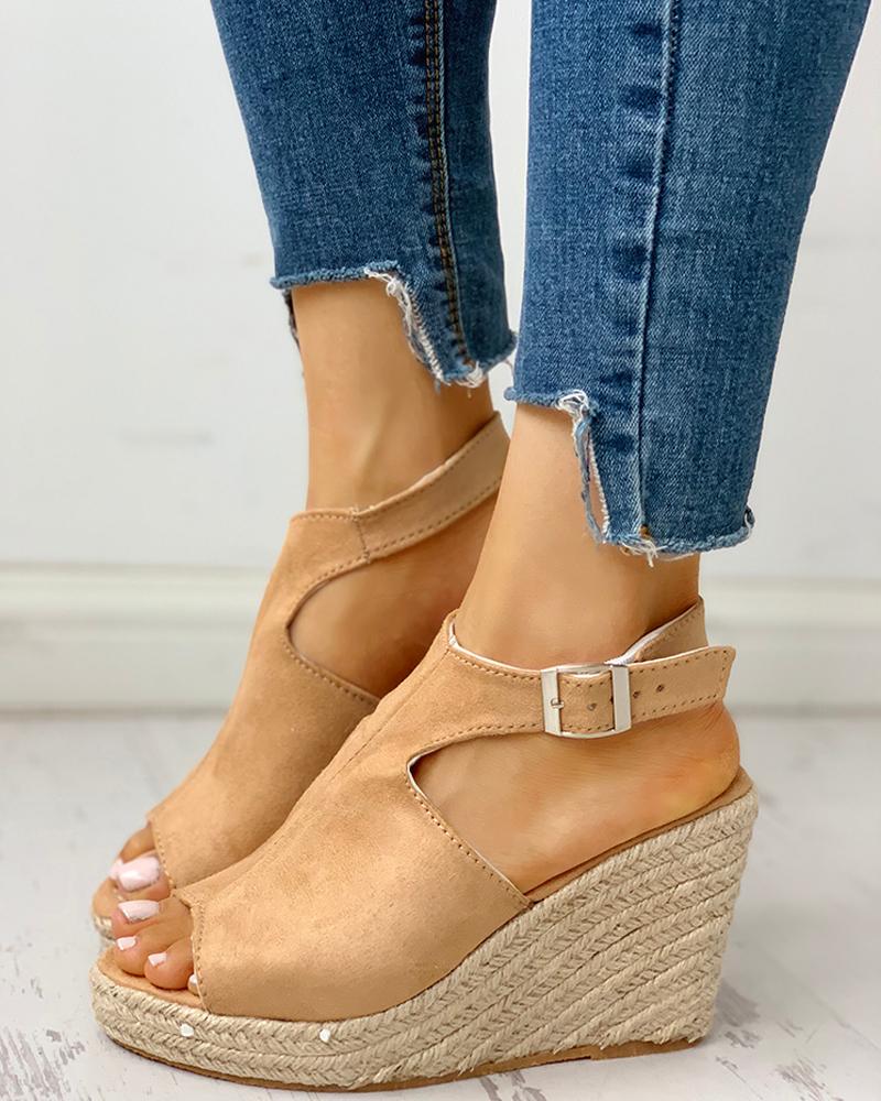 

Peep Toe Slingback Espadrille Wedge Sandals, Apricot