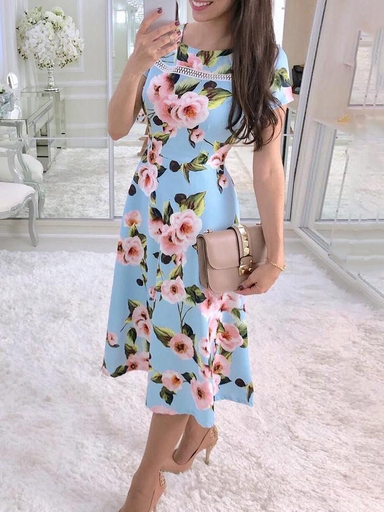 

Fashion Floral Short Sleeve Midi Dress