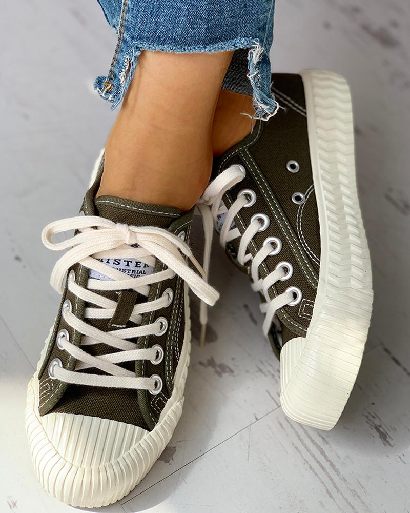 

Colorblock Casual Lace-Up Sneakers, Green