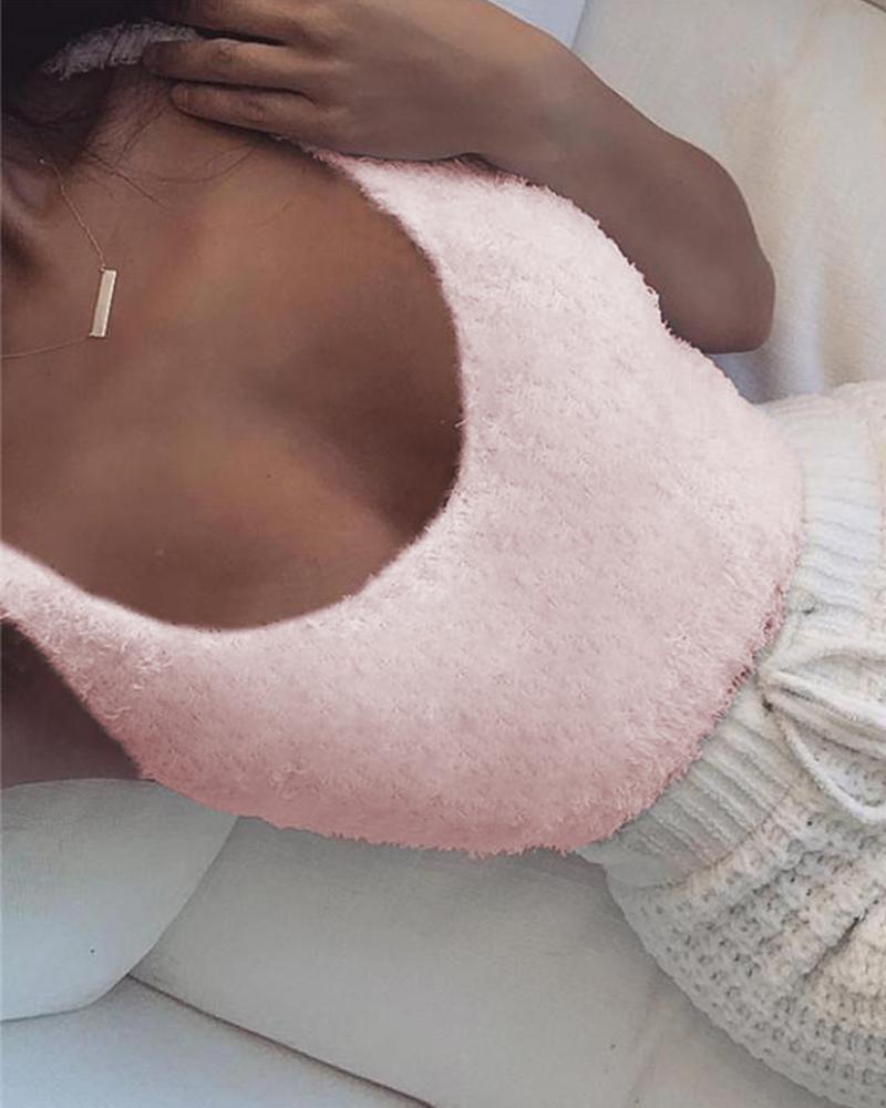 

Solid Color Knitting Sweater Camisole, Pink