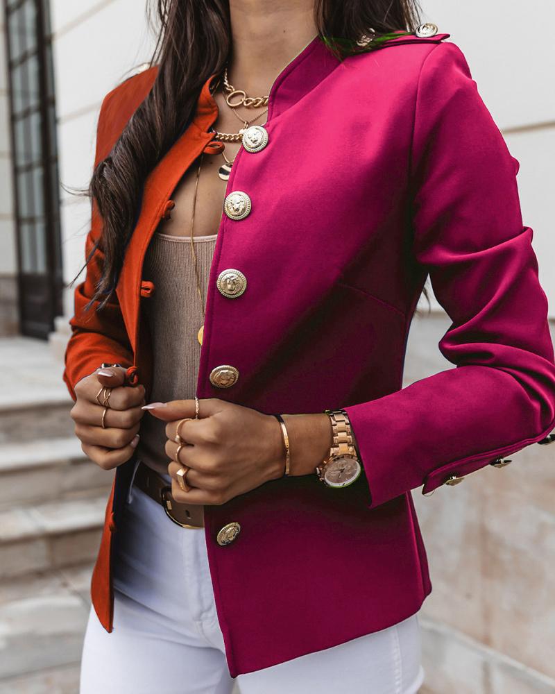 

Colorblock Long Sleeve Fitting Jackets, Hot pink