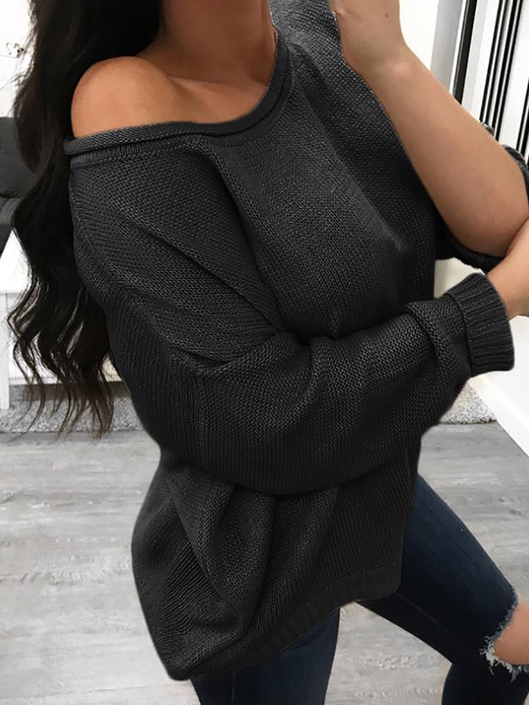 

Solid Long Sleeve Plus Size Casual Sweater