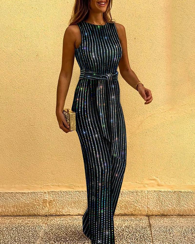 

Backless Sleeveless Rinestone Jumpsuit, Black