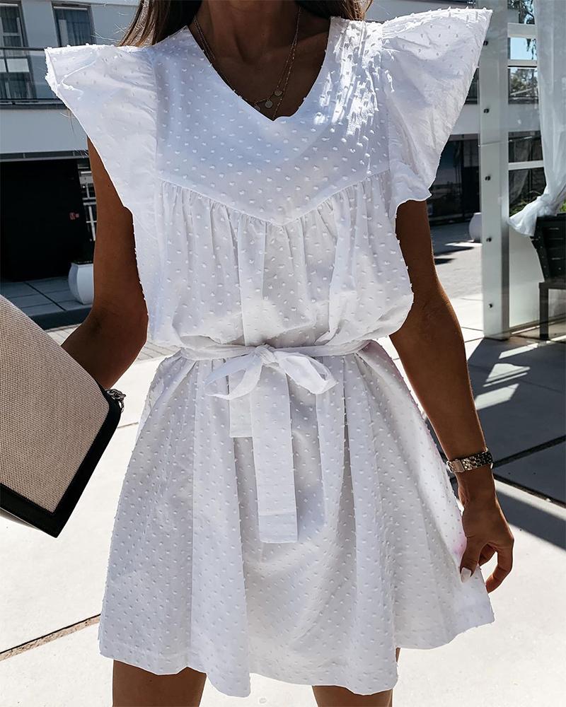 

Dot Jacquard Ruffle Sleeve Dress, White