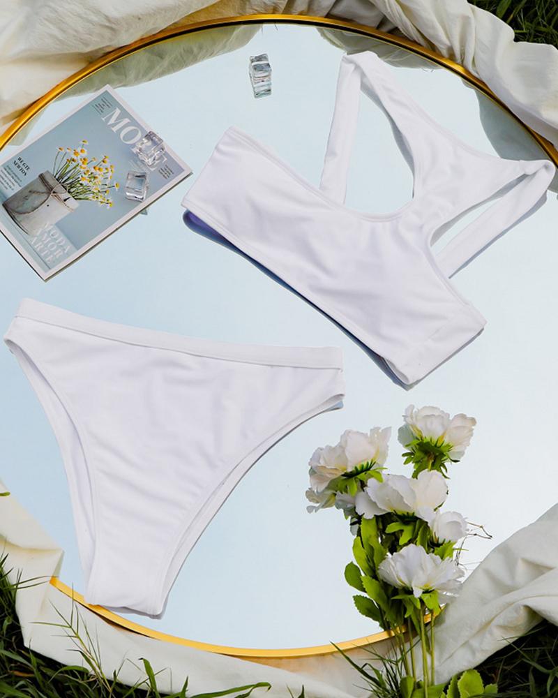

Cutout One Shoulder Skinny Sexy Bikini Set, White