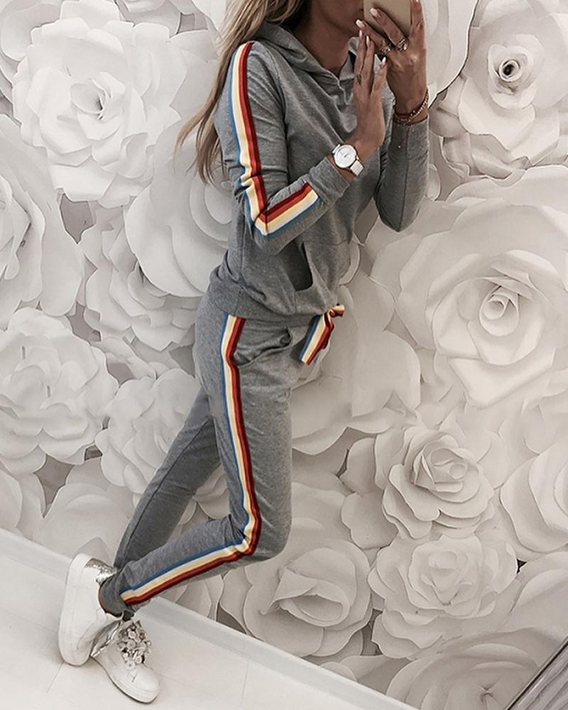 

Striped Hooded Design Top & Pant Sets, Gray