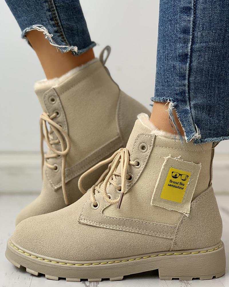 

Eyelet Lace-Up Ankle-Boots, Beige