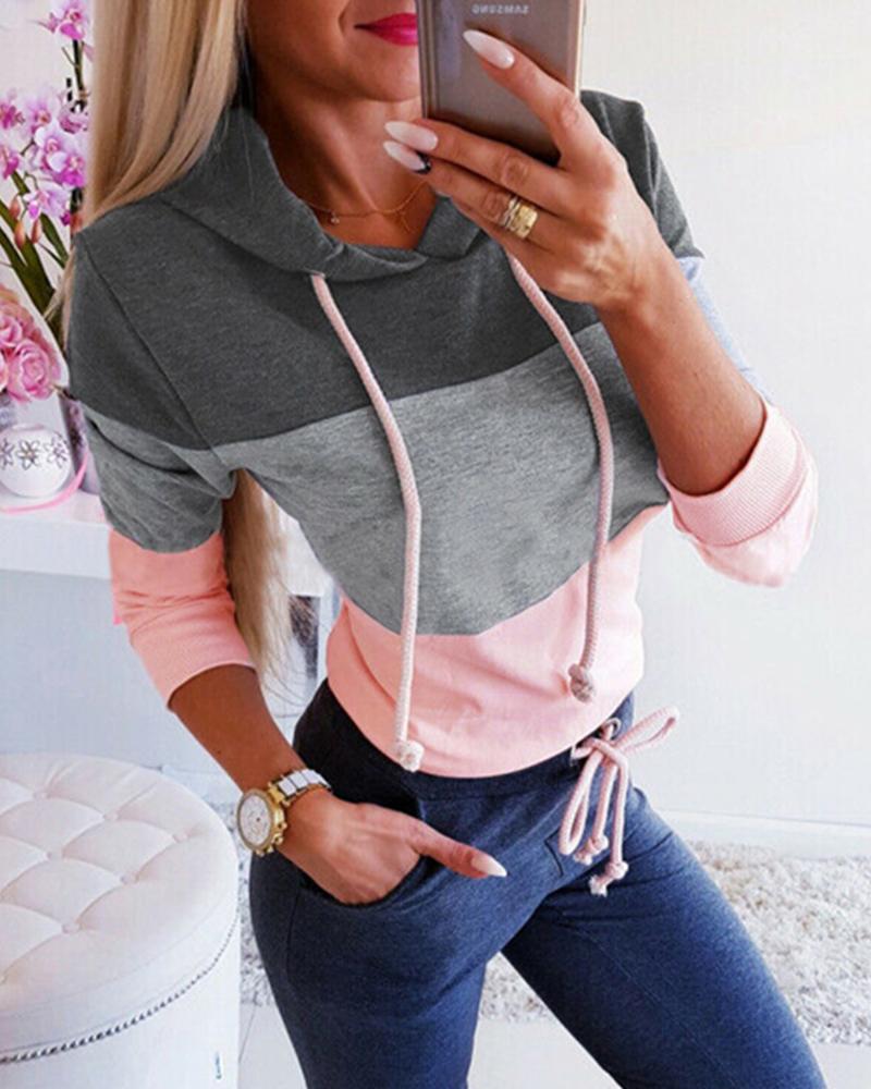 

Color Block Long Sleeve Hoodie, Gray