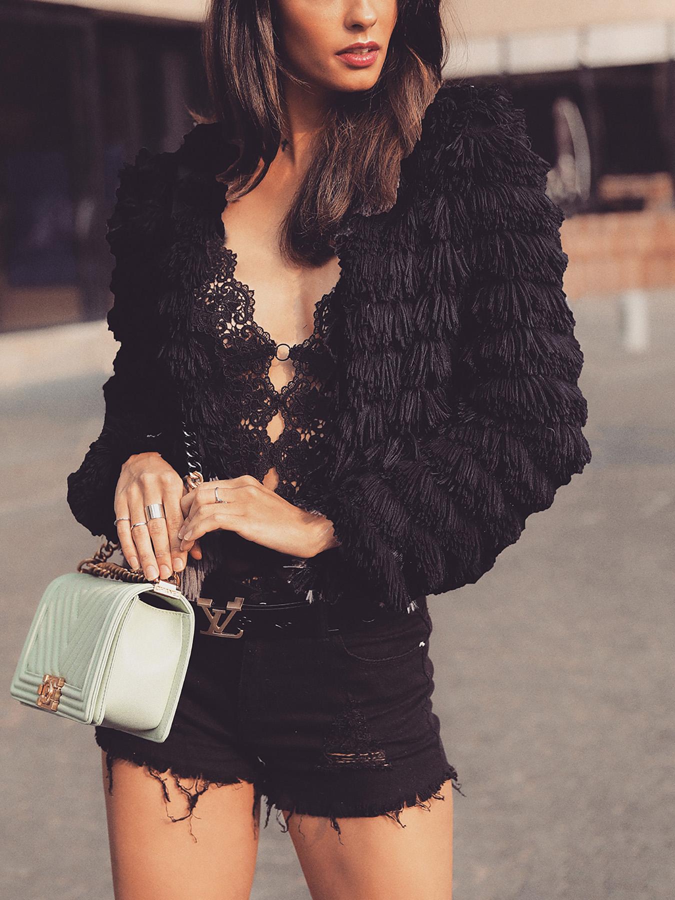 

Stylish Warm Fluffy Coat, Black