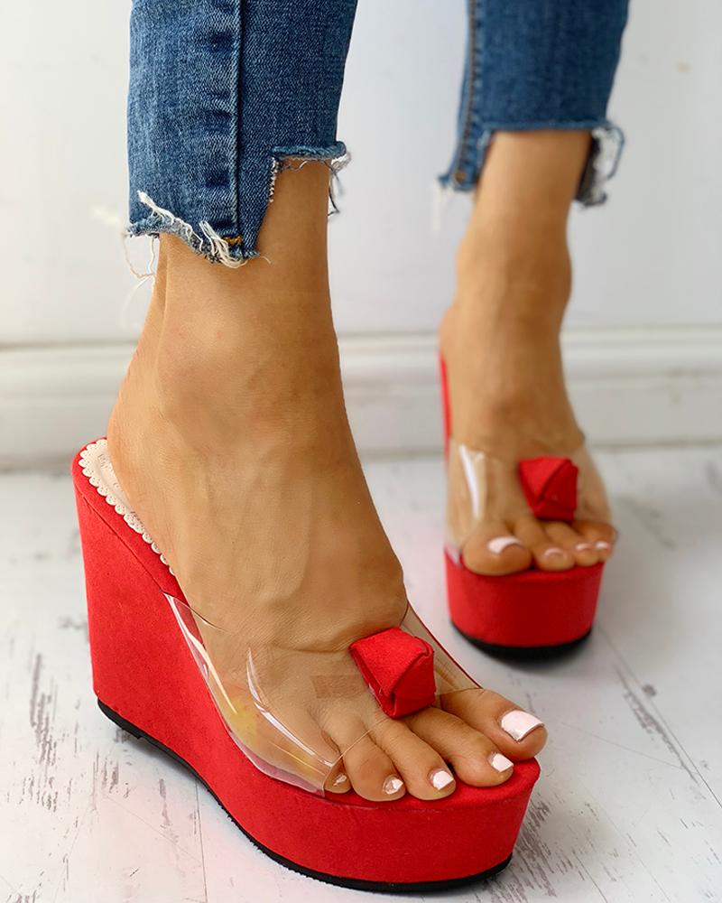 

Transparent Peep Toe Platform Wedge Sandals, Red