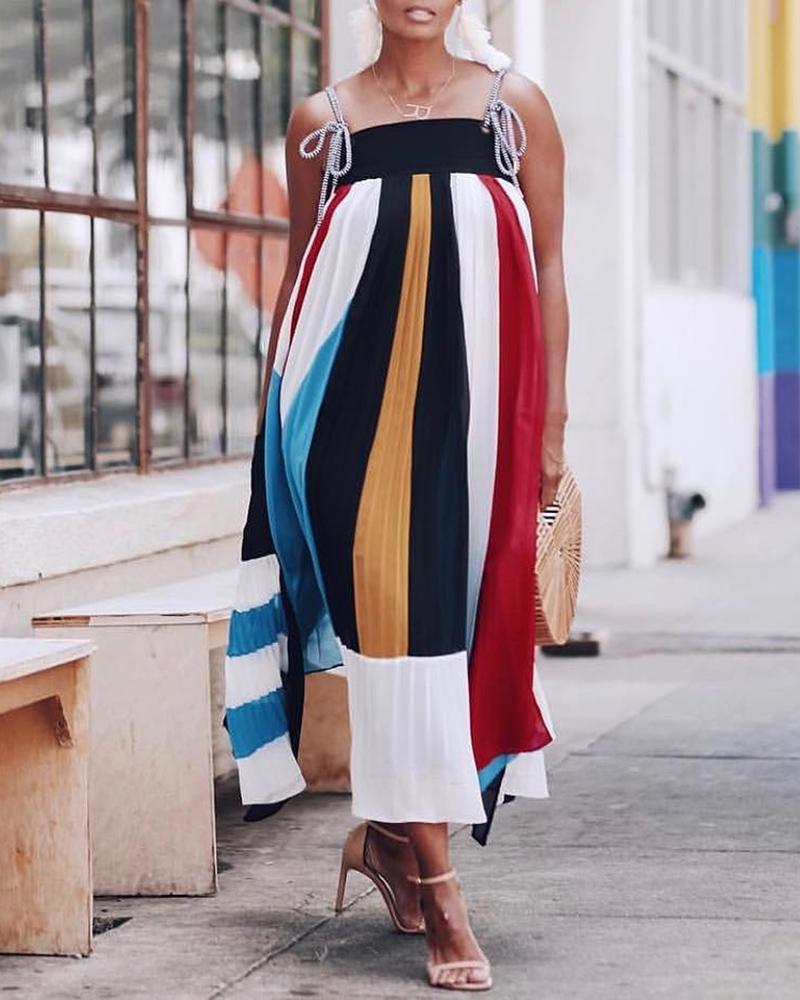 

Colorful Stripes Loose Long Slip Dress, Multicolor