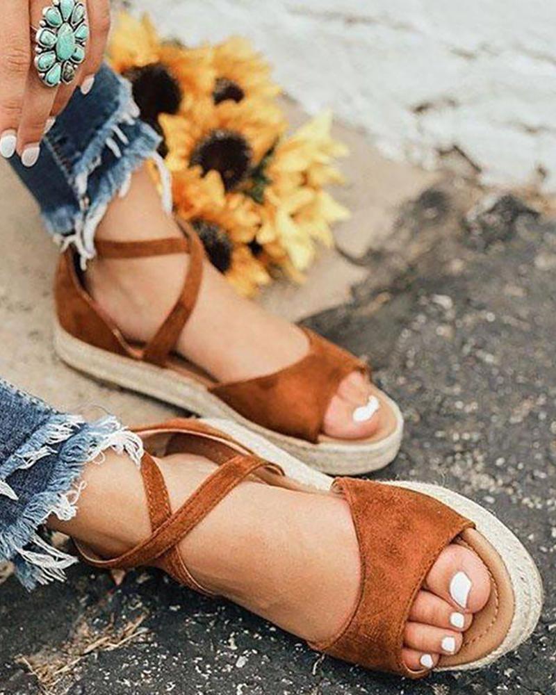 

Suede Crisscross Strap Espadrille Sandals, Brown