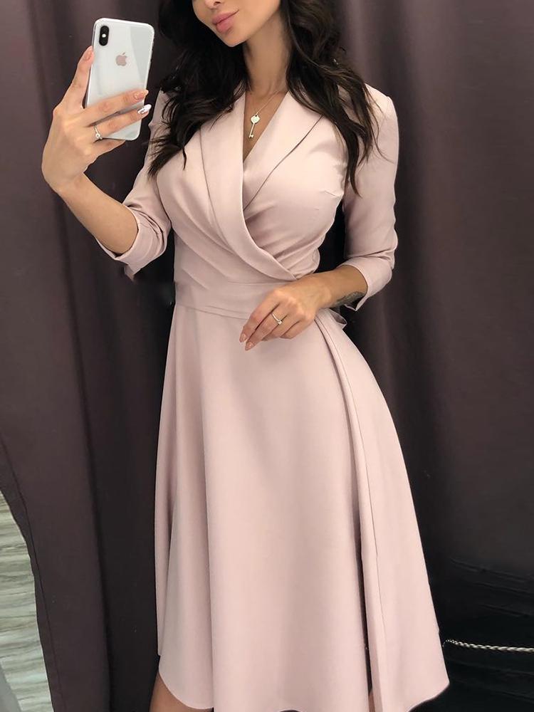 

Solid Ruched Wrap Casual Dress, Apricot