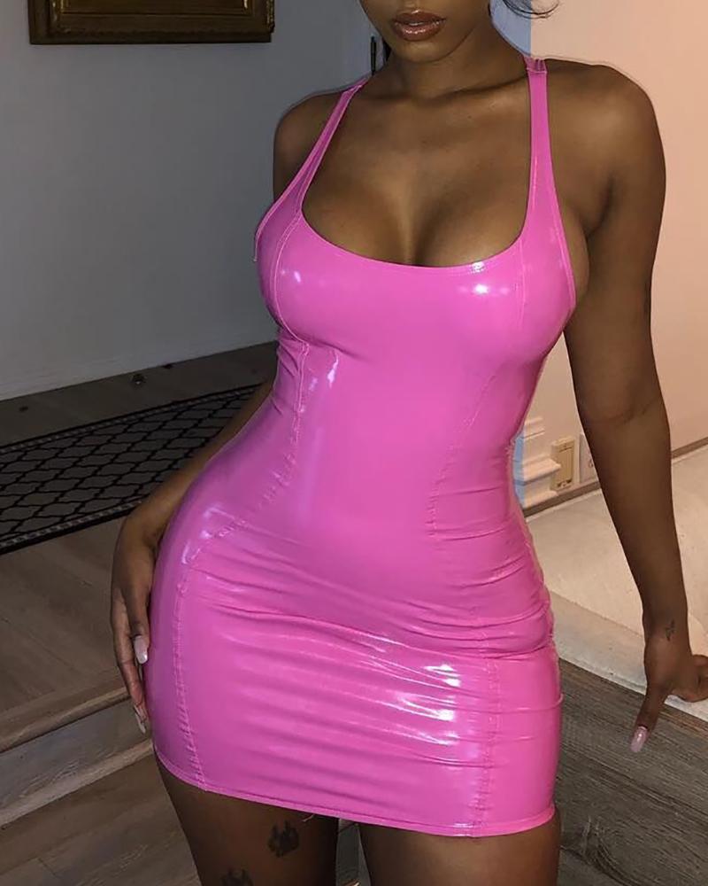

Solid Sleeveless Bodycon Backless Dress, Pink