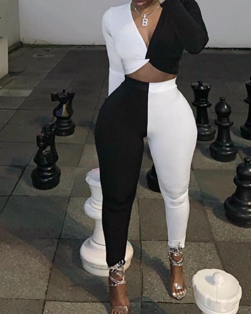 

Colorblock Insert Twisted Top & Pant Sets