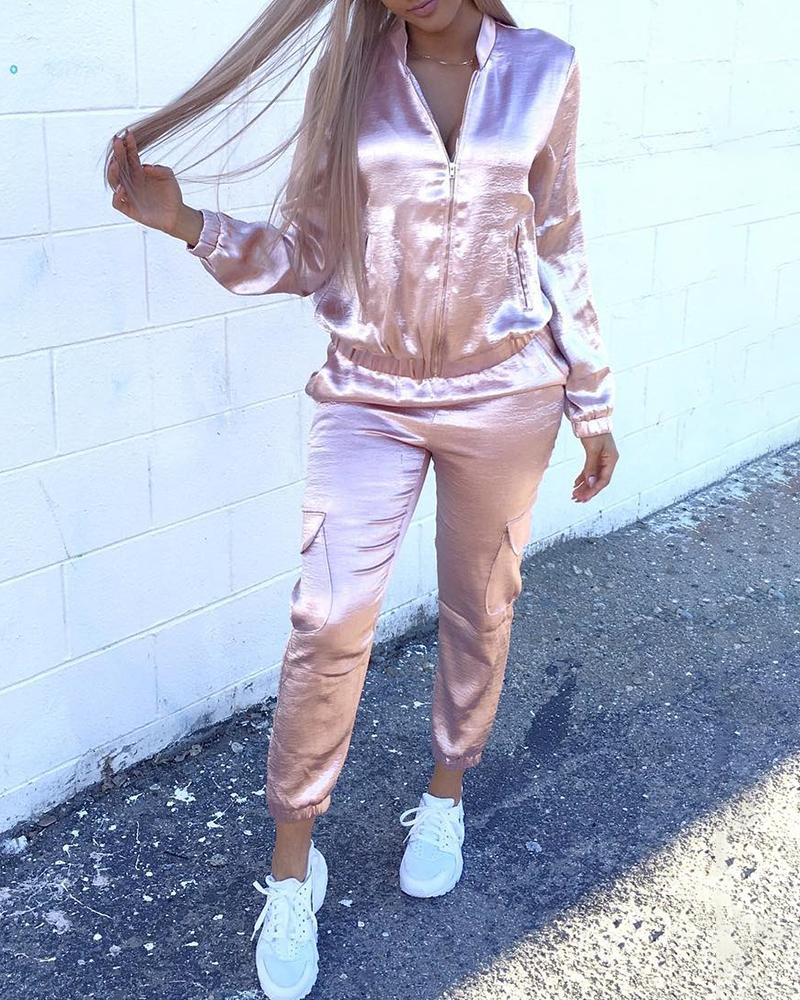 

Solid Zipped Top & Slinky Pant Sets