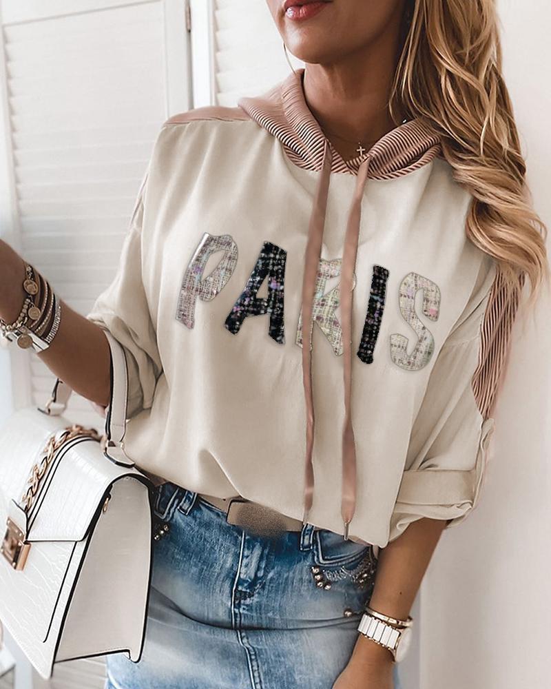 

Letter Pattern Colorblock Causal Hooded Top, Pink