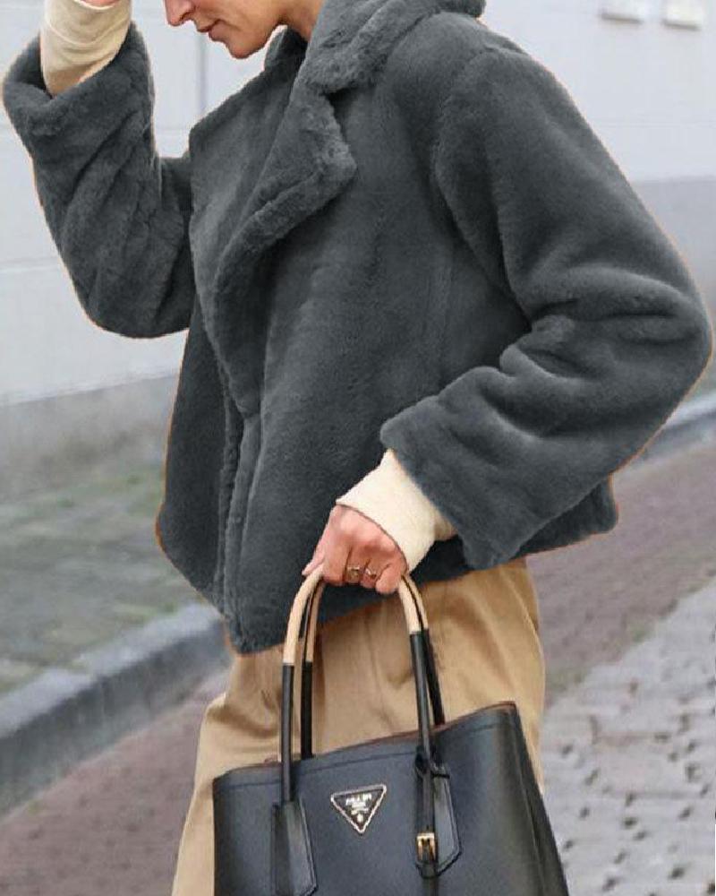 

Faux Shearling Fluffy Coat, Gray
