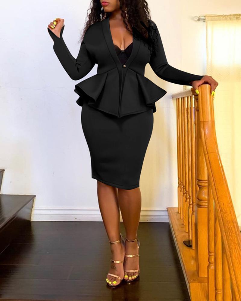 

Solid Ruffle Two-Piece Dress, Black