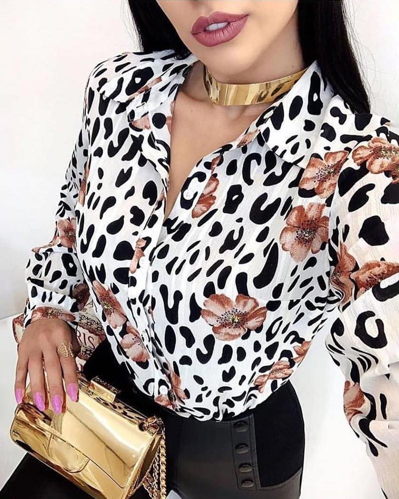 

Floral Leopard Print Long Sleeve Shirt