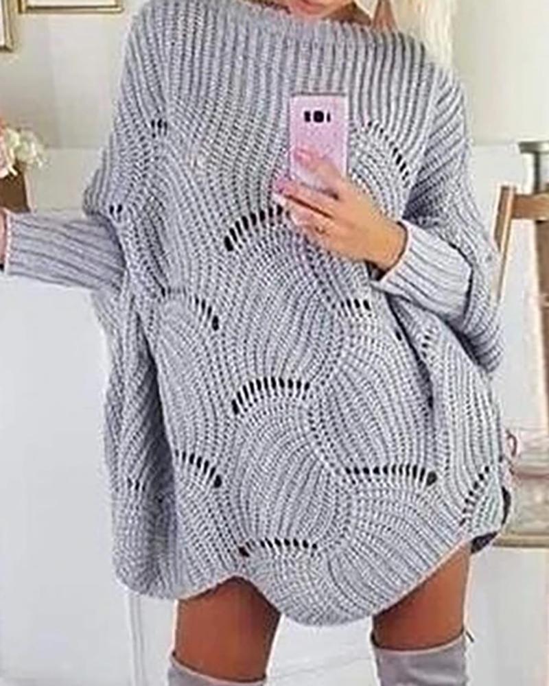 

Solid Hollow Out Batwing Sleeve Knit Sweater Dress, Gray