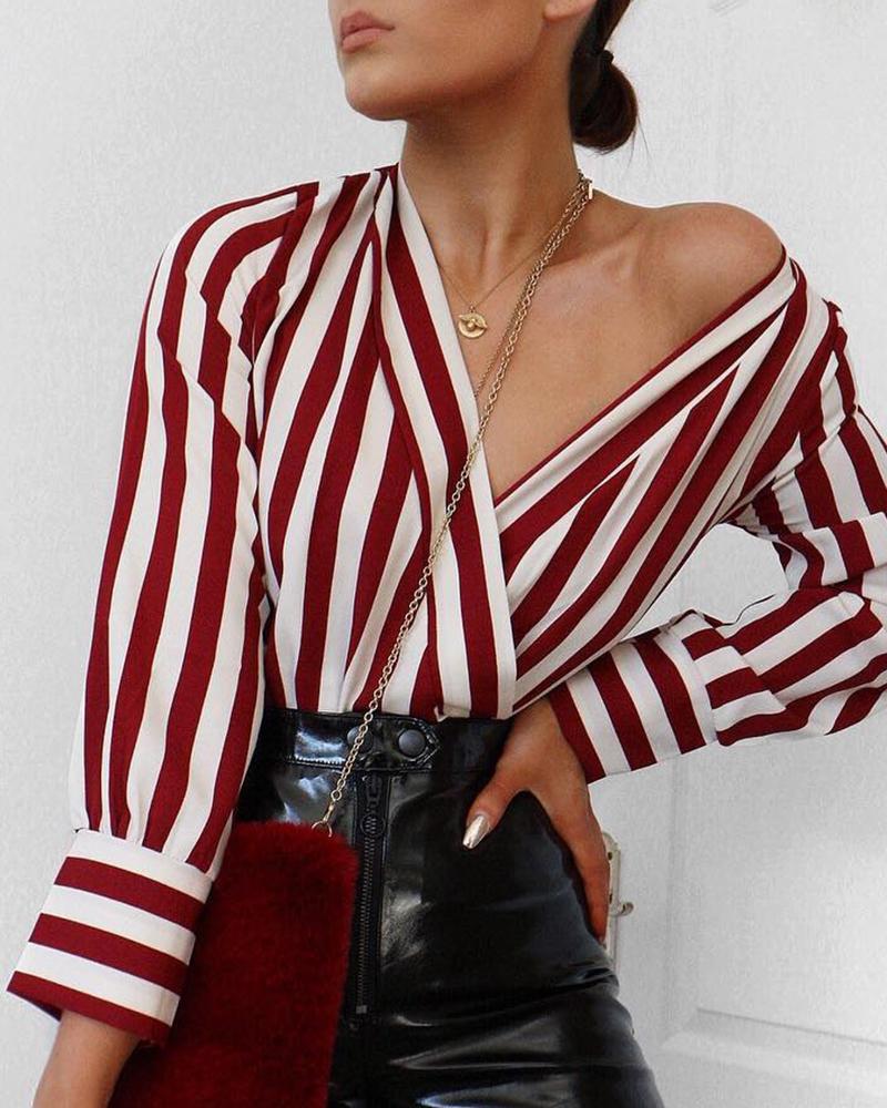 

Long Sleeve V-Neck Striped Shirt