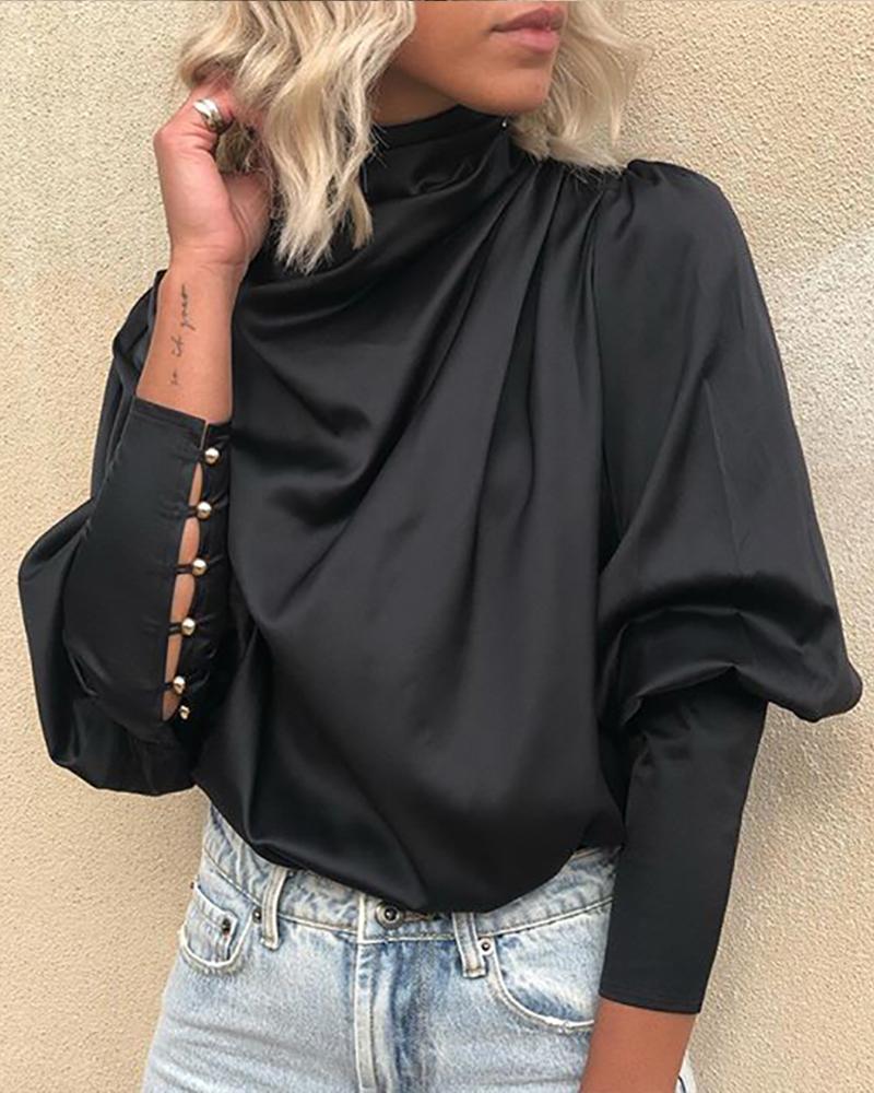 

Black Lace-Up Cuff Drape Blouse