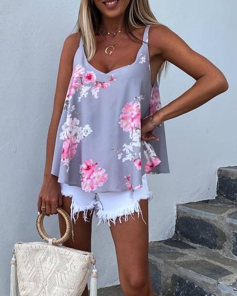 

Floral Print Tank Tunic, Gray