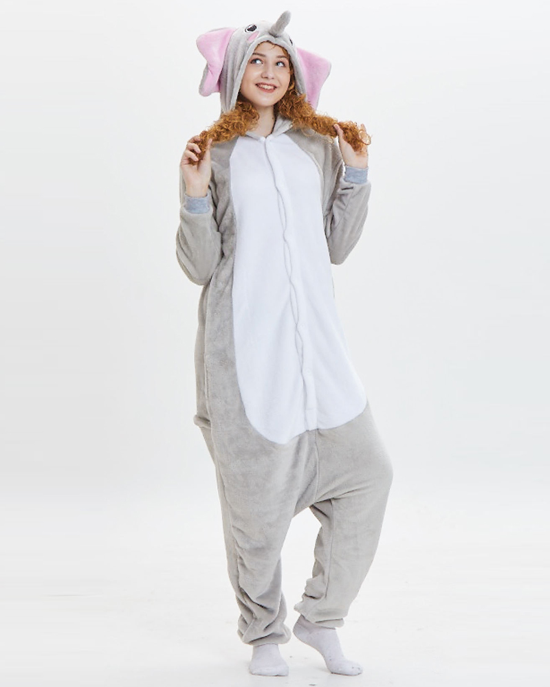 

3D Ear Design Colorblock Hooded Elephant Onesie, Gray