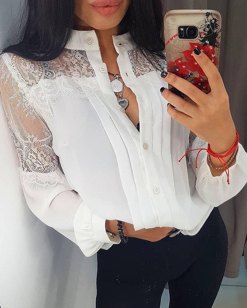 

Mesh Lace Long Sleeve Blouse, White
