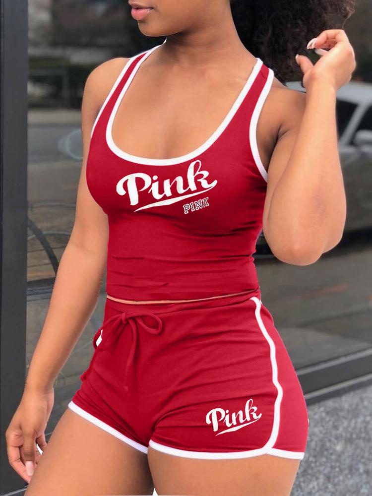 

Contrast Binding Drawstring Casual Short Sets