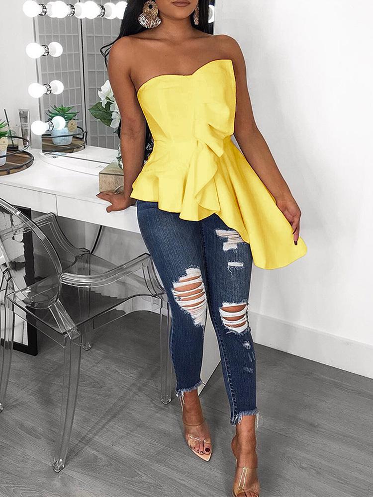 

Tube Irregular Ruffles Hem Blouse, Yellow