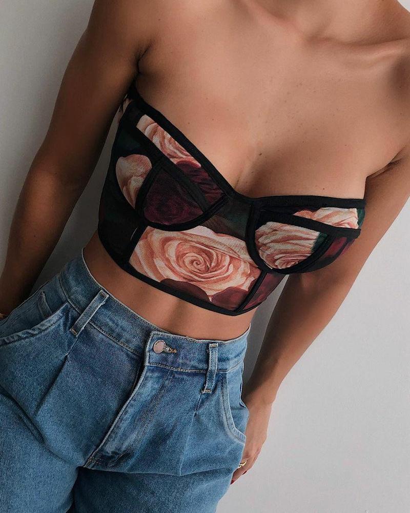 

Sexy Floral Print Sleeveless Crop Top, Multicolor