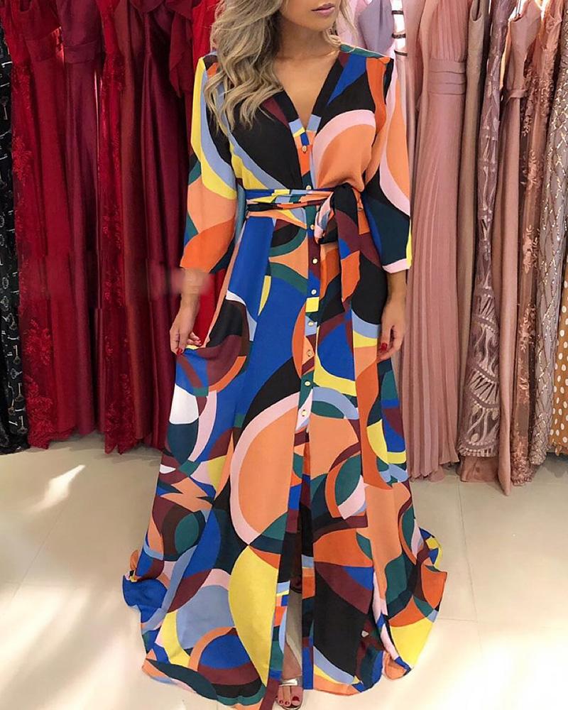 

Colorblock Print Casual Maxi Dress, Multicolor