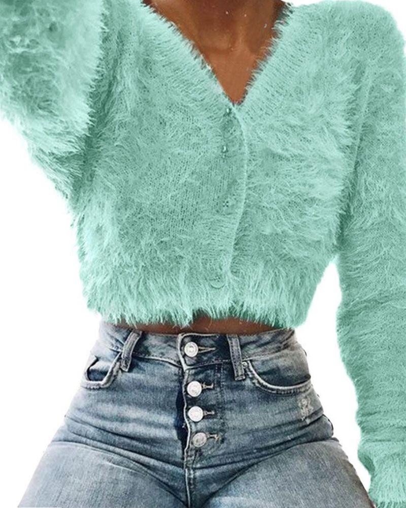 

V-Neck Fluffy Knitting Sweater