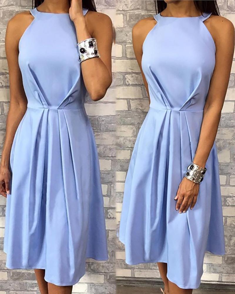 

Sleeveless Ruched Design Midi Dress, Sky blue