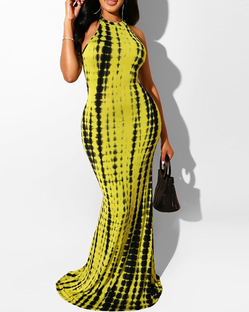 

Tie Dye Print Halter Maxi Dress, Yellow