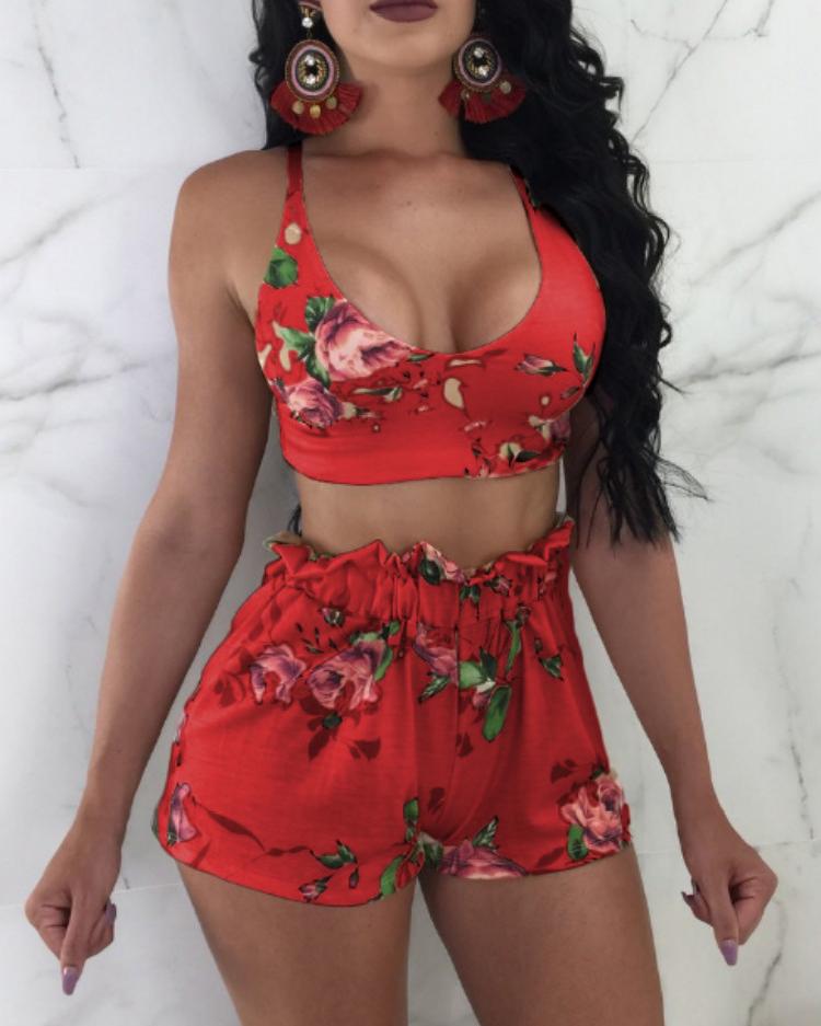 

Floral Tied Back Top and Shorts Set