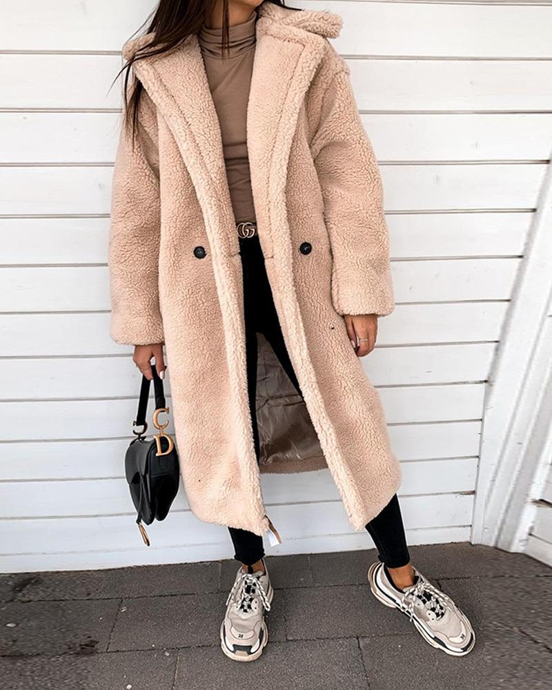 

Faux Shearling Open Front Coat, Beige