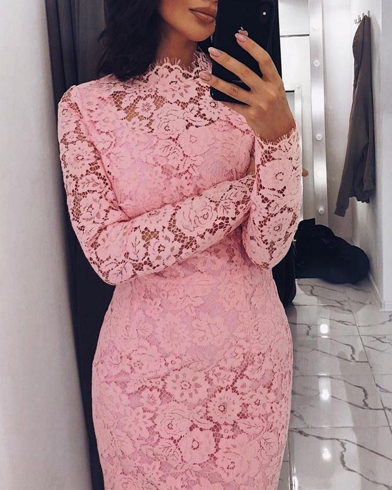 

Crochet Floral Eyelash Lace Bodycon Dress