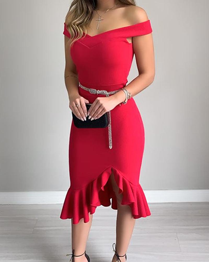 

Ruffle Hem Midi Cocktail Dress, Red