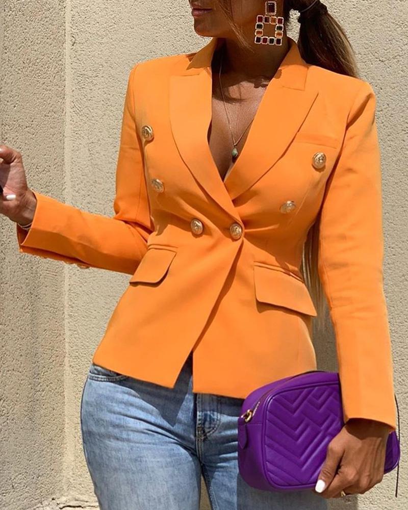 

Long Sleeve Button Design Blazer Coat, Orange