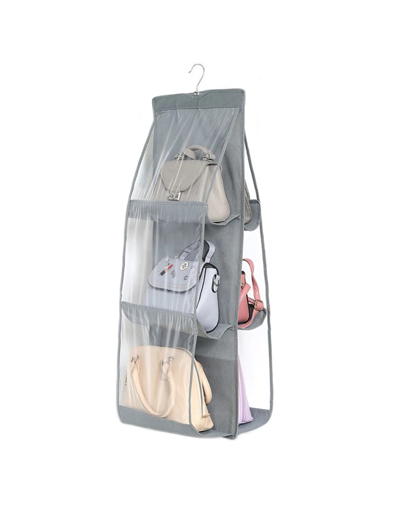 

6 Pocket Hanging Bag Organizer Wardrobe Transparent Storage Bag, Gray