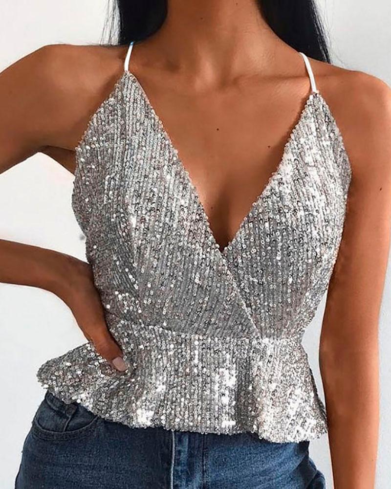 

Sequined Crisscross Back Sling Top